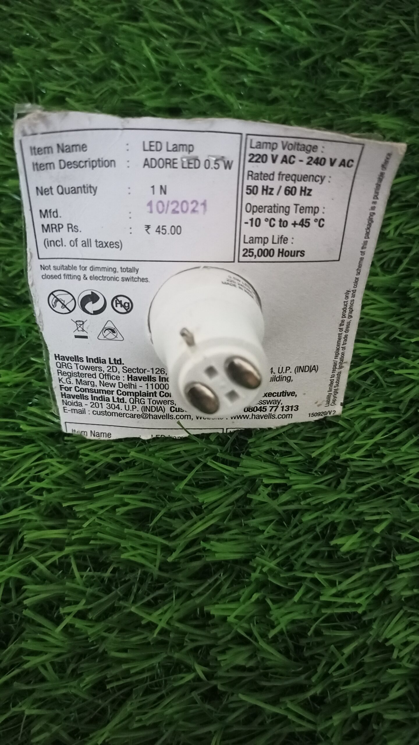 Havells 0.5W LED, 25000Hrs, 1 Psc